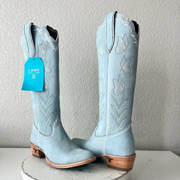 Lane SWEET MEMORIES Knee High Womens Cowboy Boots 6.5 Light Blue Cowgirl Western - Picture 13 of 13